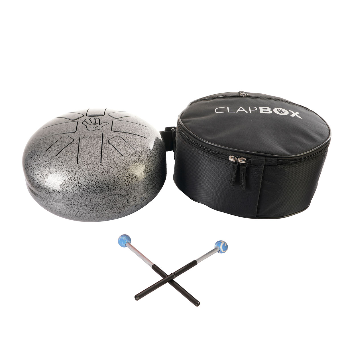Clapbox Steel Tongue Drum – with Padded Bag & Mallets (Silver)